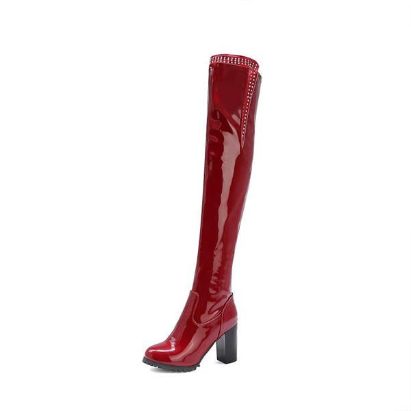 Women's Fashionable Rhinestone Block Heel Over-the-Knee Boots 07474705S