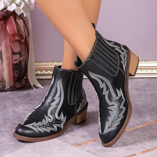 Women's Retro Thick Heel Embroidered Ankle Boots 25930396S