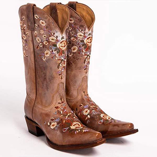 Women's Vintage Embroidered Western Cowboy Bohemian High-Calf Pull-on Boots 25145871C