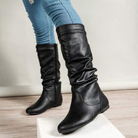 Women's Comfortable Round Toe Side Zipper Knee-High Boots 75150825C