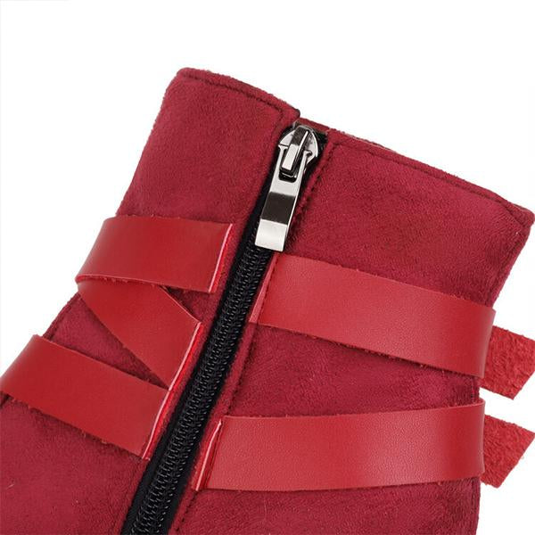 Women's Casual Belt Buckle Suede Chunky Heel Boots 13586230S