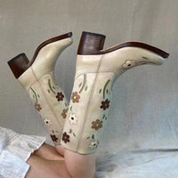 Women's Retro Embroidered Square Toe Western Boots 30413691S