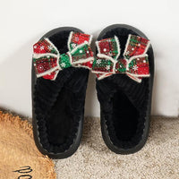 Women’s Casual Christmas Snowflake Bow Plush Slippers 41024355S