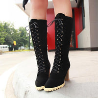 Women's Casual Lace Up Suede Block Heel High Martin Boots 04842266S