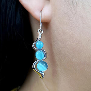 Fashionable Blue Cat's Eye Stone Wavy Earrings 21797561C