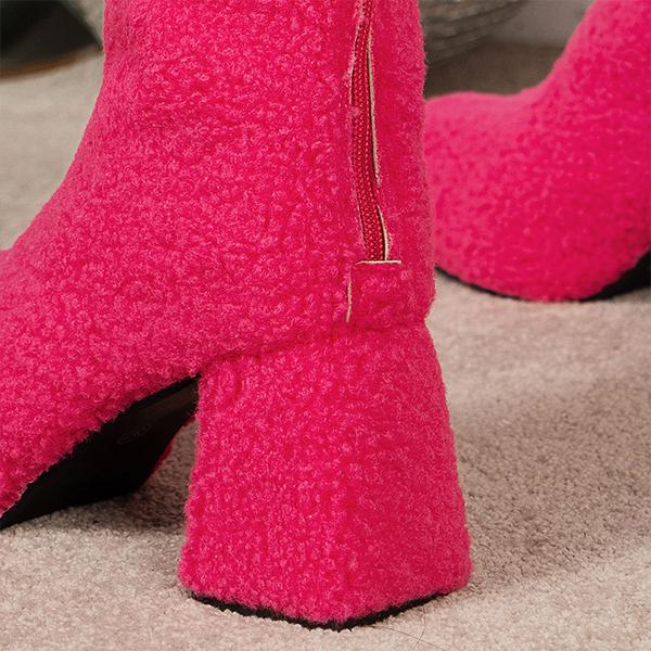 Women's Fashionable Plush Block Heel High Boots 54402570S