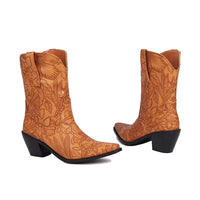 Women's Fashion Embossed Chunky Heel Cowboy Boots Ankle Boots 62876380S