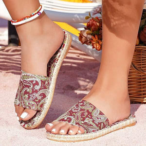 Women's Linen Woven Slide Sandals 36619332C
