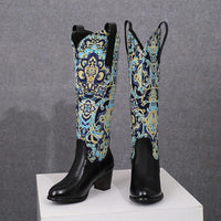 Women's Fashionable Ethnic Style Chunky Heel Knee-High Boots 48682451S