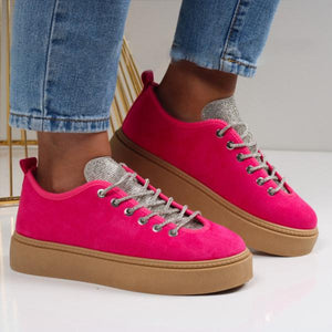 Women's Fashionable Shiny Lace-Up Thick-Soled Sneakers 62044142S