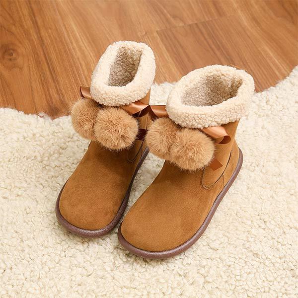 Women's Round-Toe Flat Winter Short Boots with Faux Fur Trim for Warmth 26802311C