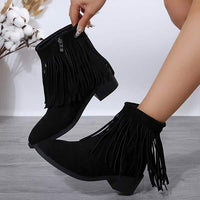 Women's Fringed Boots with Chunky Heels and Pointed Toes 90159554C