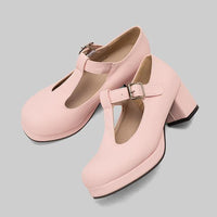 Women's Fashion T-Strap Candy-Colored Chunky Heels 61496076C