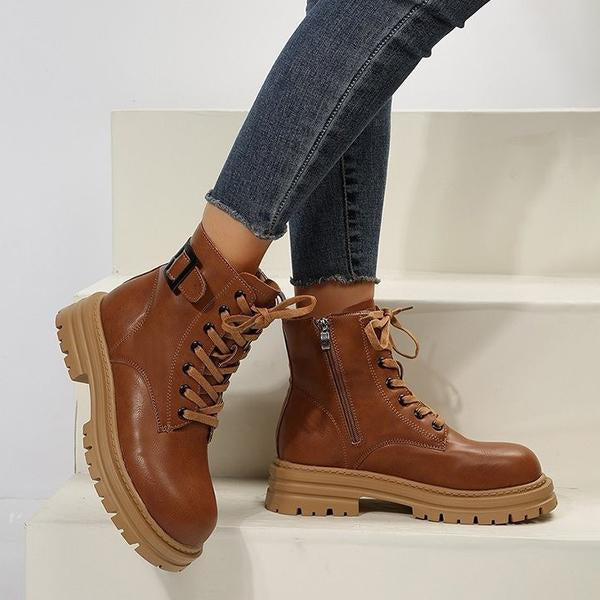 Women's Casual Lace-Up Buckle Thick Sole Martin Boots 81260057S