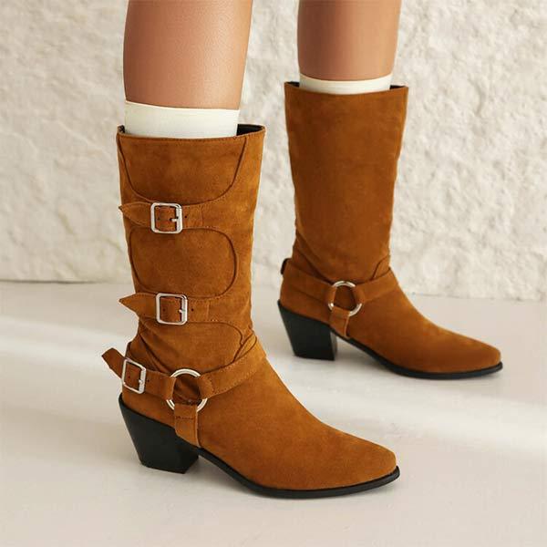 Women's Chunky Heel Belted Mid-Calf Boots 07934095C