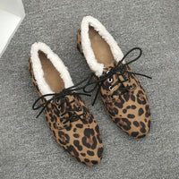 Women's Casual Suede Leopard Lace-Up Chunky Heels 14643153S