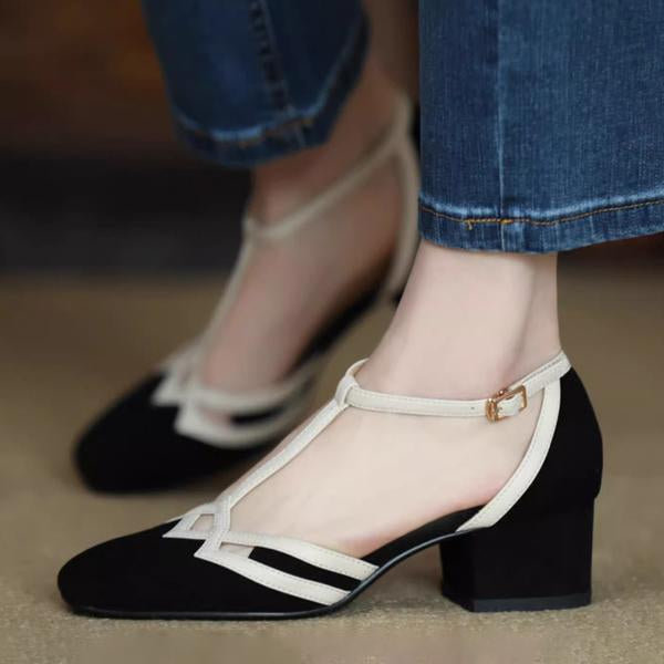 Women's Retro Contrast Color Block Heel Roman Sandals 28796327S