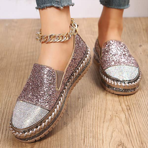 Women's Thick Sole Rhinestone Fashion Casual Loafers 01008394C