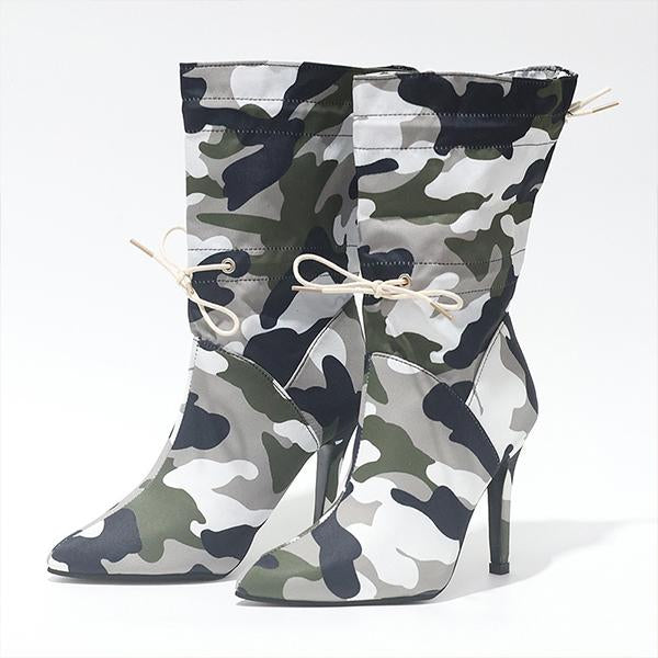 Women's Fashionable Mid-calf Camouflage Stiletto Boots 38283548S