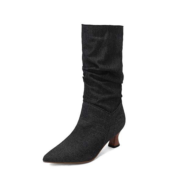 Women's Pointed-Toe Mid-Calf Denim Boots 46390470C