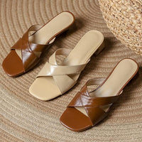 Women's Retro Thick Heel Square Toe Slippers 94535189S