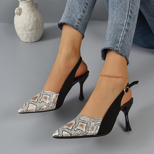 Women's Fashionable Snake Print Pointed Toe Dress Sandals 83499731S