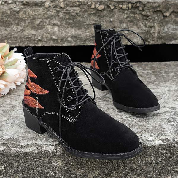 Women's Pointed-Toe Lace-Up Chunky Heel Ankle Boots 78377521C