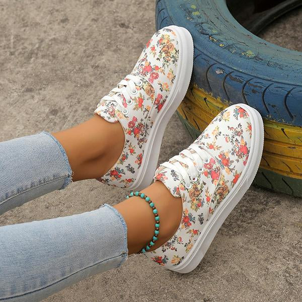 Women's Floral Flat Lace-Up Casual Sneakers 00761993S