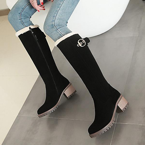 Women's Simple Preppy Chunky Heel Knee Boots 95555153S