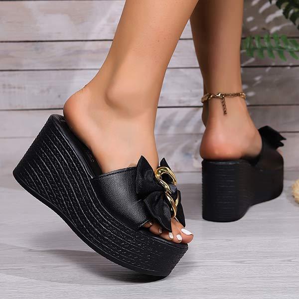 Women's Platform Slide Sandals with Bow Detail 75248871C