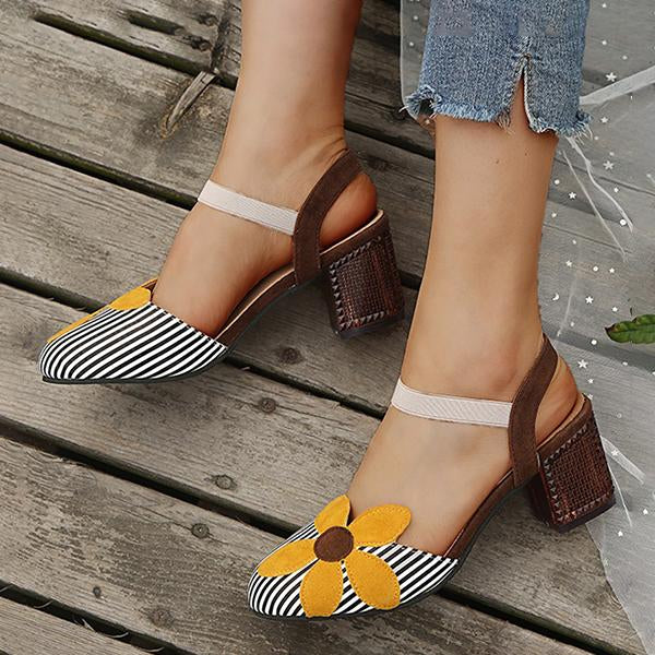 Women's Fashion Flower Chunky Heel Sandals 07694520S