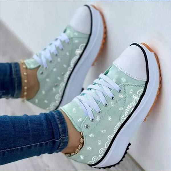 Women's Low-Top Thick Sole Lace-Up Casual Canvas Shoes 32077990C