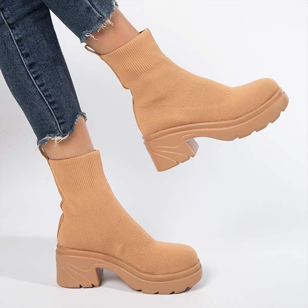 Women's Chunky Heel Thick Sole Sleeve Sock Boots 57220970C