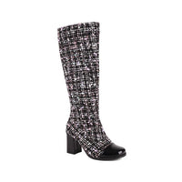 Women's Elegant Houndstooth Block Heel High Boots 13064853S