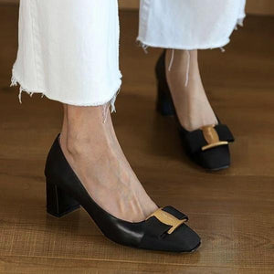 Women's Elegant Metal Buckle Color Block Heel Shoes 62173705S