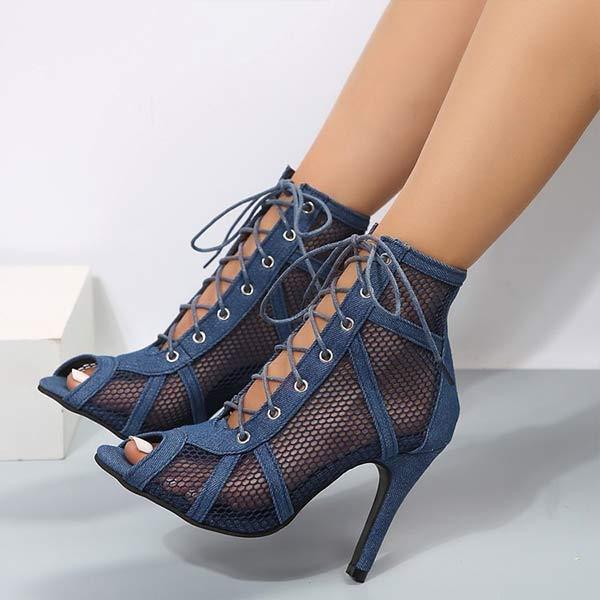 Women's Strappy High Heel Sandals with Crossed Straps 09016229C