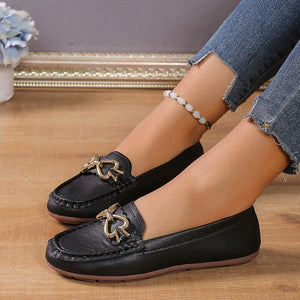 Women's Round-Toe Flat Loafers with Metal Chain Detail 85324236C