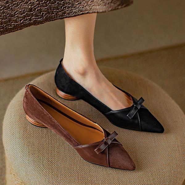 Women's Retro Low Heel Bowknot Pointed Toe Pumps 19513272S