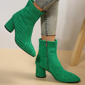 Women's Chunky Heel Towel Fabric High Heel Side-Zip Fashion Ankle Boots 80890471C