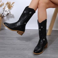 Women's Casual Embroidered Thick Heel Western Boots 04333435S