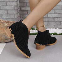 Women's Casual Tassel Block Heel Ankle Boots 17883851S