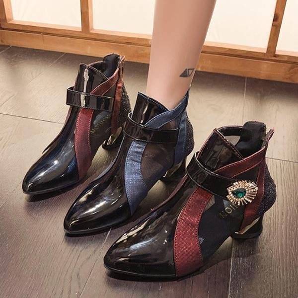 Women's Fashionable Rhinestone Mesh Pointed Toe Boots 68052508S