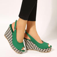 Women's Fashion Houndstooth Platform Wedge Sandals 55686608S
