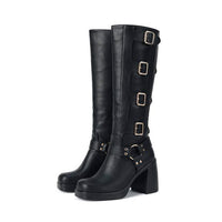 Women's Knee-High High-Heel Boots with Metal Buckle and Ring Detail 89331595C