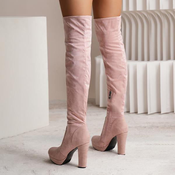Women's Fashionable Suede Stitching Chunky Heel Over-the-Knee Boots 59295590S