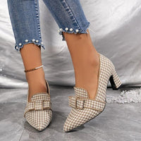 Women's Retro Plaid Casual Thick Heel Pointed Shoes 12997860S