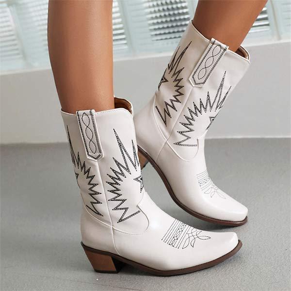 Women's Mid-Heel Embroidered Slip-On Ankle Boots 15968460C