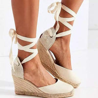 Women's Wedge Thick Sole Baotou Wrap Heel Ankle Strap Cloth Hemp Rope Sandals 45828730C