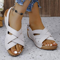 Women's Platform Sandals with Buckled Fish Mouth and Wedge Heel 41008607C