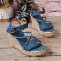 Women's Peep Toe Wedge Sandals with Jute Rope and Roman-Inspired Design 01772054C
